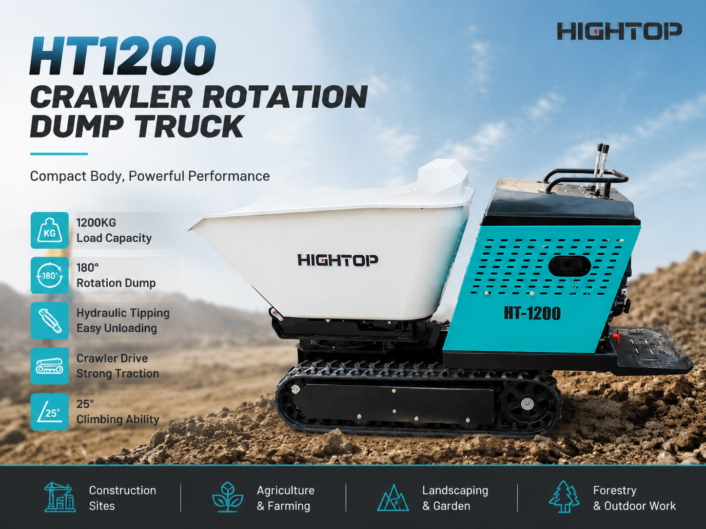 Hightop HT1200 Crawler Rotation Dump Truck: Compact Power for Challenging Material Transport Hightop HT1200 Crawler Rotation Dump Truck: Compact Power for Challenging Material Transport